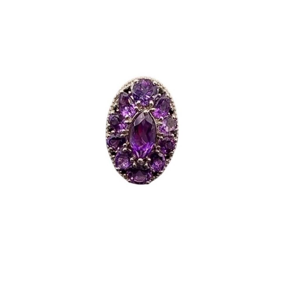 925 Sterling Silver Vintage Oval Amethyst Cluster Ring Size 8
